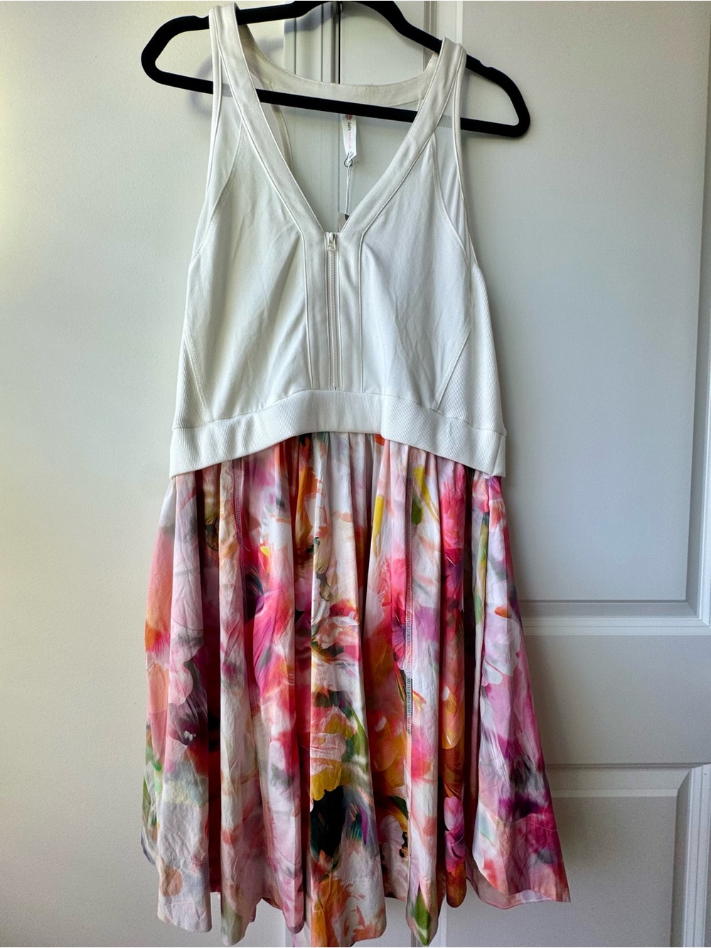 White Tank Bodice Floral Skirt Casual Midi Dress